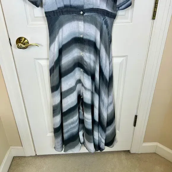 Officine Générale Nadia Linen Button Up Shirt Dress Grey Asymmetric Stripe MED - Picture 7 of 10